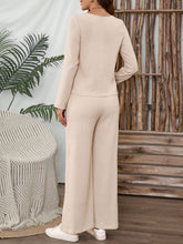EMERY ROSE 2pcs/Set Women's Casual Solid Color Button Decor T-Shirt And Loose Wide Leg Pants